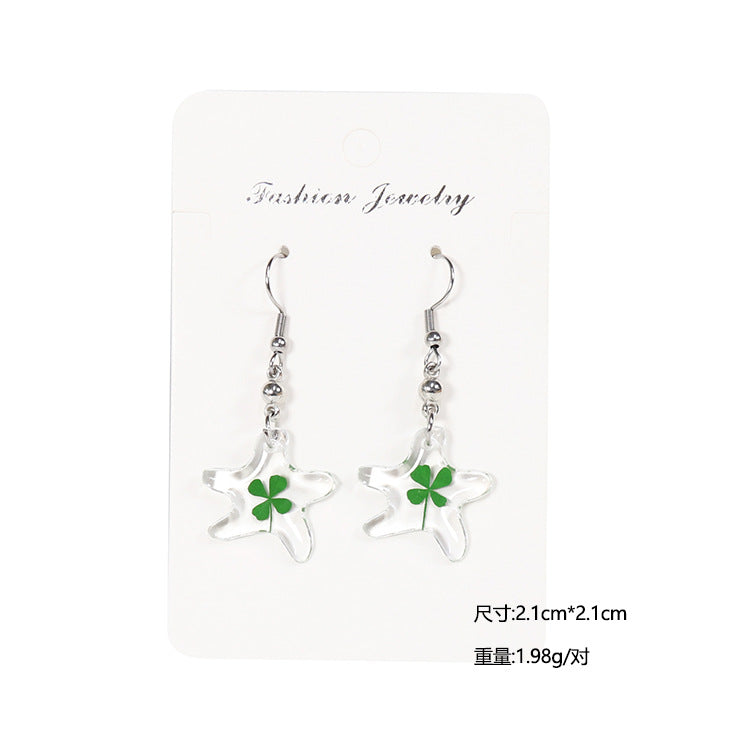Wholesale 10pcs Four-leaf Clover Natural Specimen Earrings