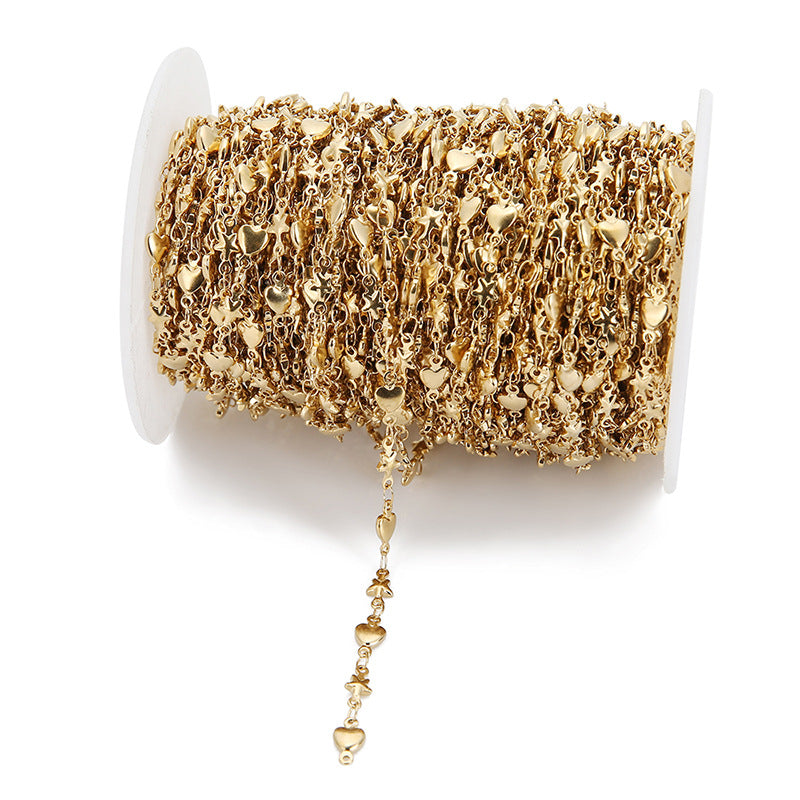 Wholesale 5mm 2PCS Stainless Steel Heart-shaped Star Chain DIY Jewelry Pendants