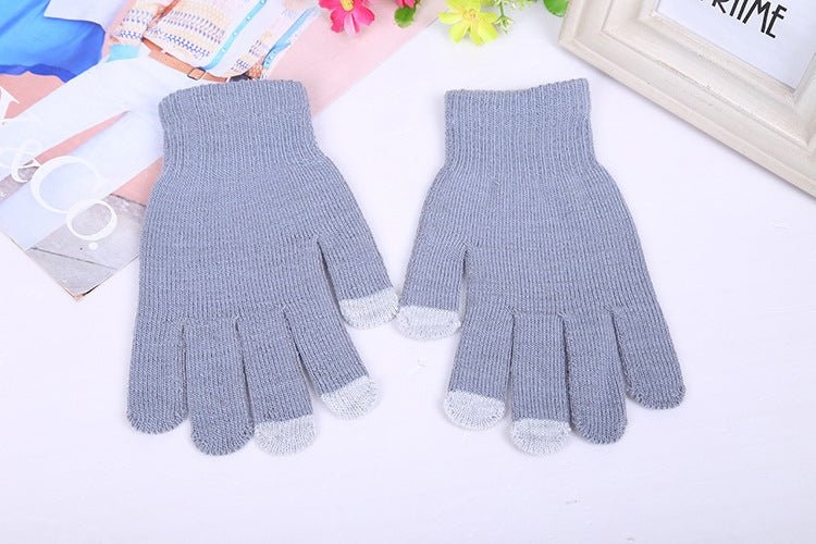 Wholesale 2pcs Autumn and Winter Touch Screen Warm Solid Color Acrylic Gloves