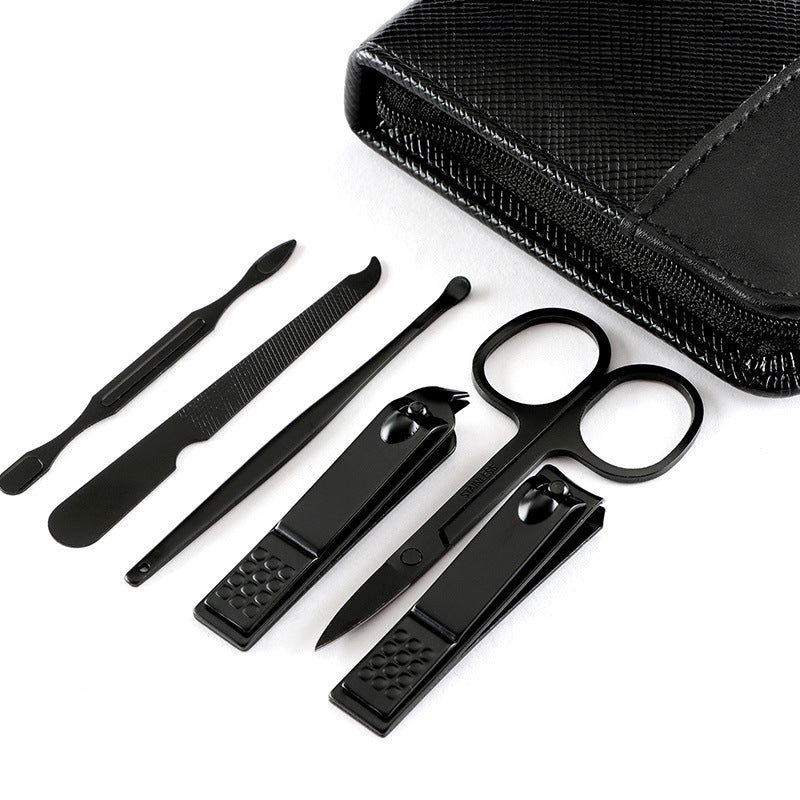 Wholesale Black Zipper Bag Stainless Steel Nail Clippers Nail Clipper Set 6 Pieces