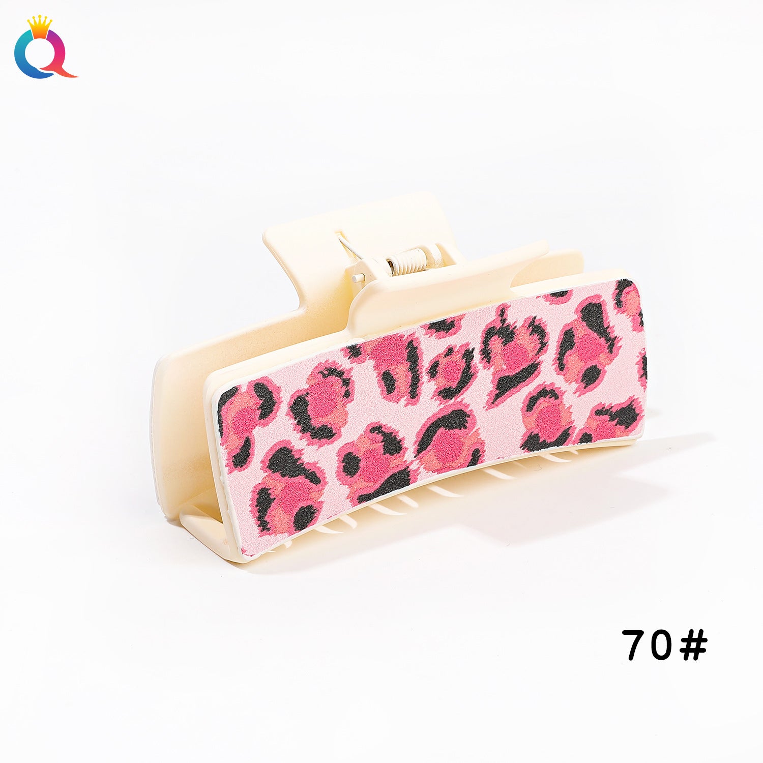 Wholesale Leather Leopard Retro Square Clip Cashew PU Shark Clip