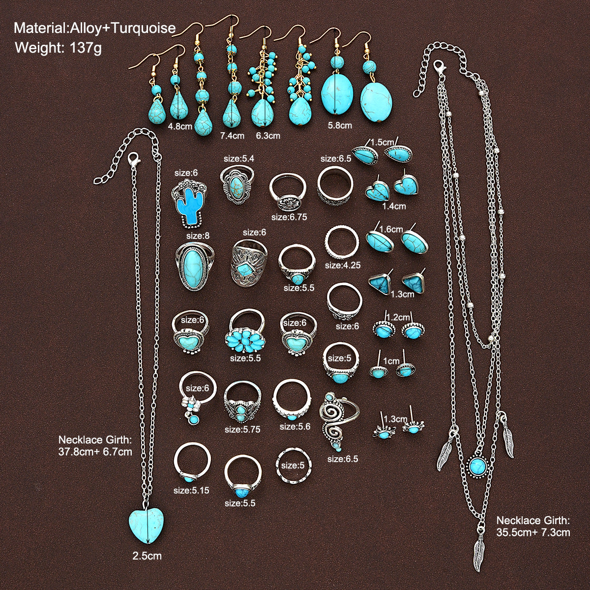 Bohemian Turquoise Jewelry Set Silver