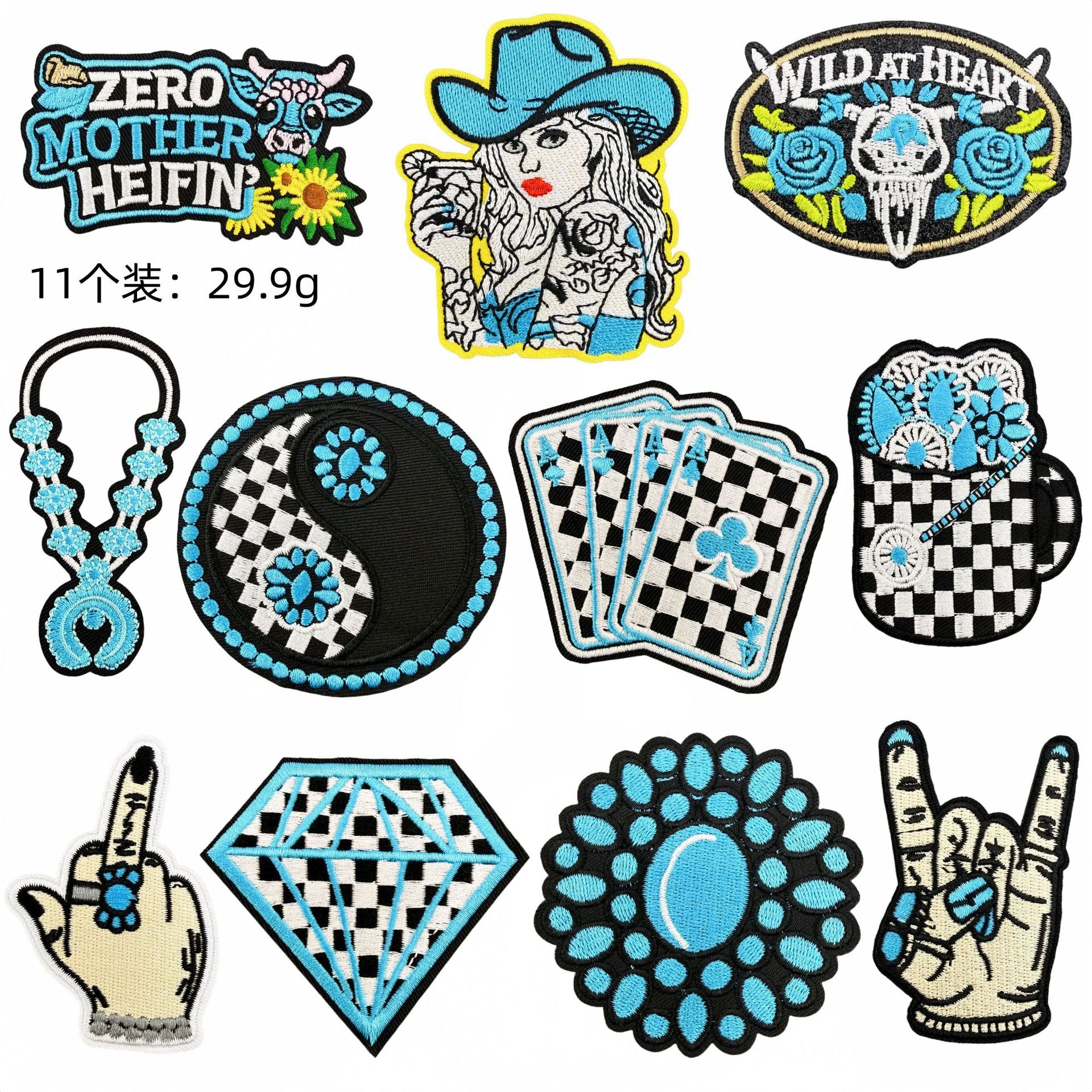 Wholesale Trendy Boho Turquoise Embroidered Patches Western Denim Patch Set 22 Pieces Decorative For Clothing Bags DIY Accessory