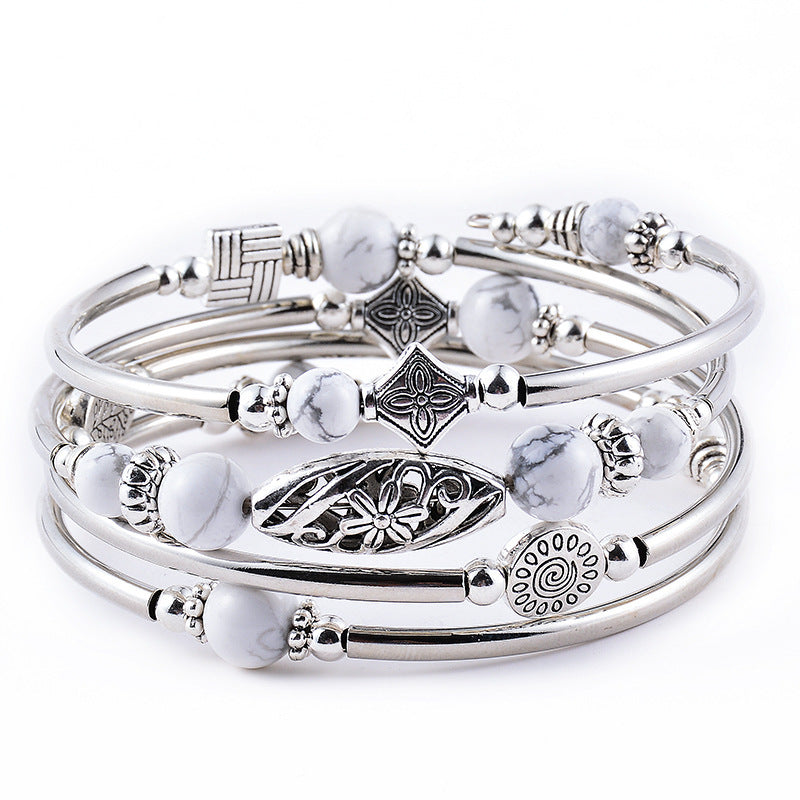 Wholesale Bohemian Multi-layer Imperial Stone Wrapped Four Layer Natural Stone Bead Wrapped Bracelet