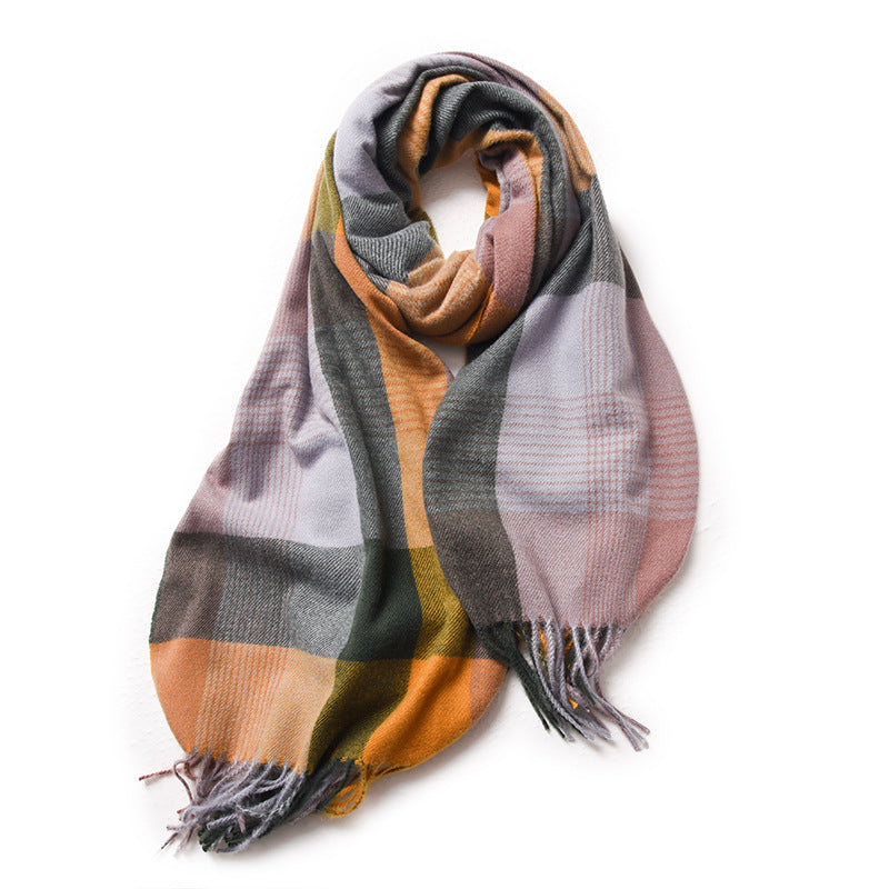 Wholesale Autumn and Winter Rainbow Contrast Plaid Tassel Imitation Cashmere Scarf