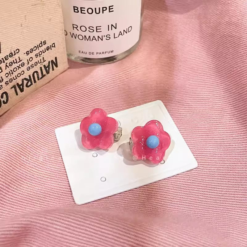 Wholesale Summer Graffiti Colorful Flower Clip Earrings
