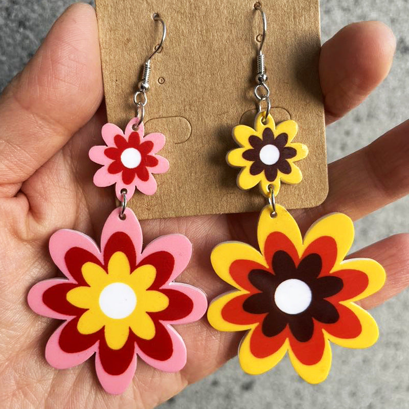 Wholesale Vintage Acrylic Oil-painted Floral Bohemian Earrings