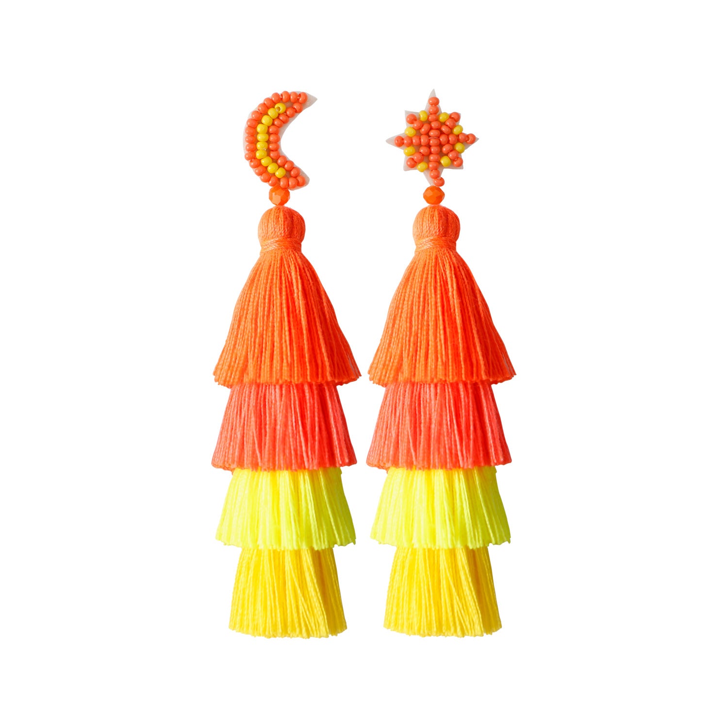 Wholesale Retro Ethnic Style Tassel Earrings Handmade Cotton Thread Rice Beads Braided Star and Moon Asymmetrical Earrings