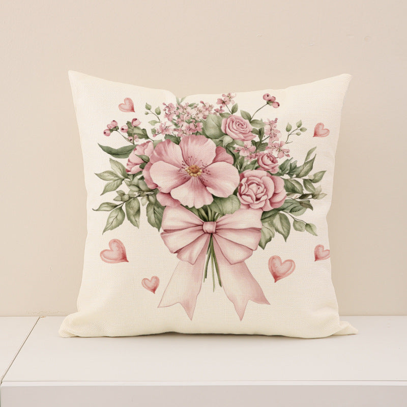 Wholesale Pink Valentine' s Day Pillow Cover Linen Love Letter Print