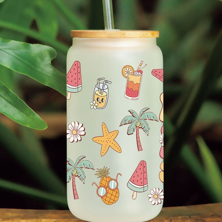 Wholesale  Summer Beach Ice Cream  16oz Cup UV DTF Wraps