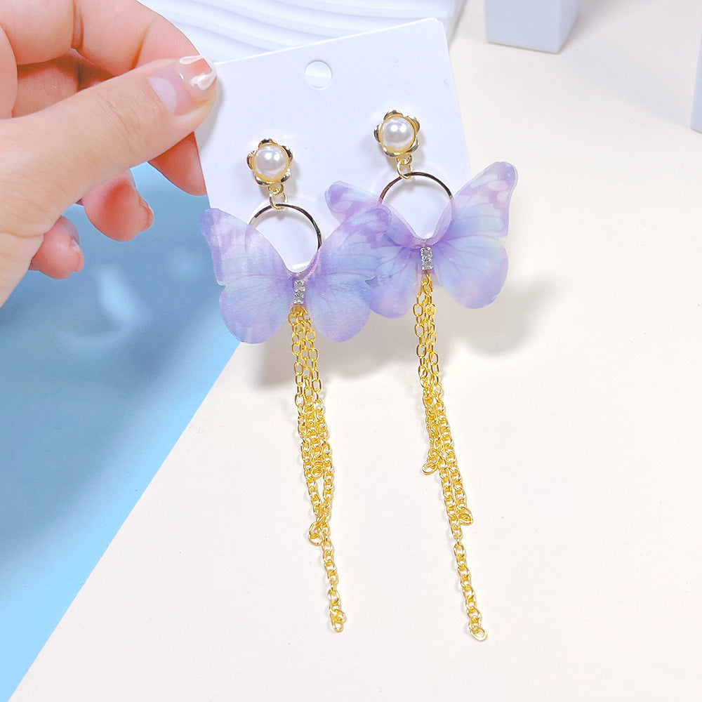 Wholesale Alloy Organza Butterfly Crystal Long Earrings