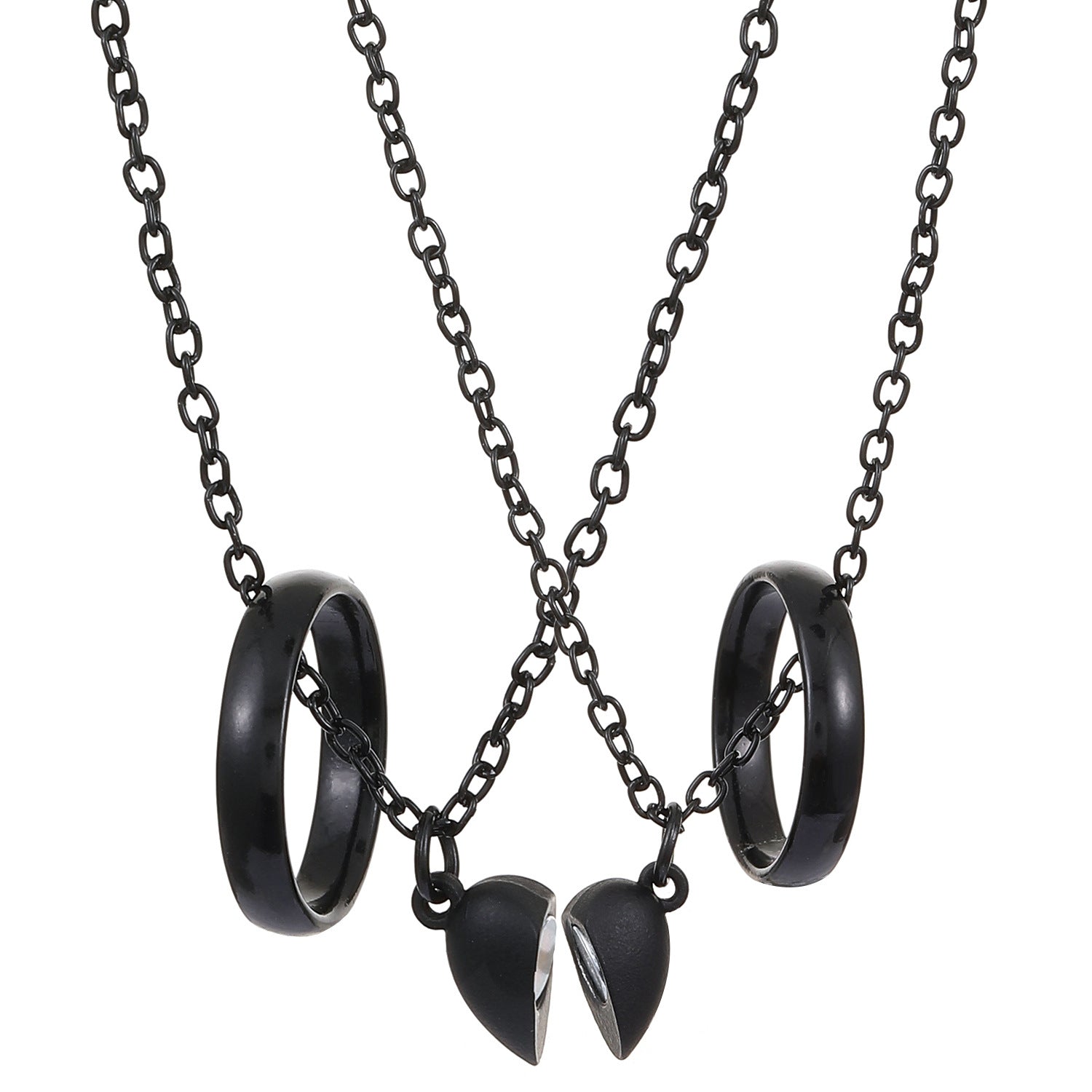 Wholesale hollow heart love magnetic unisex magnet couple necklace set