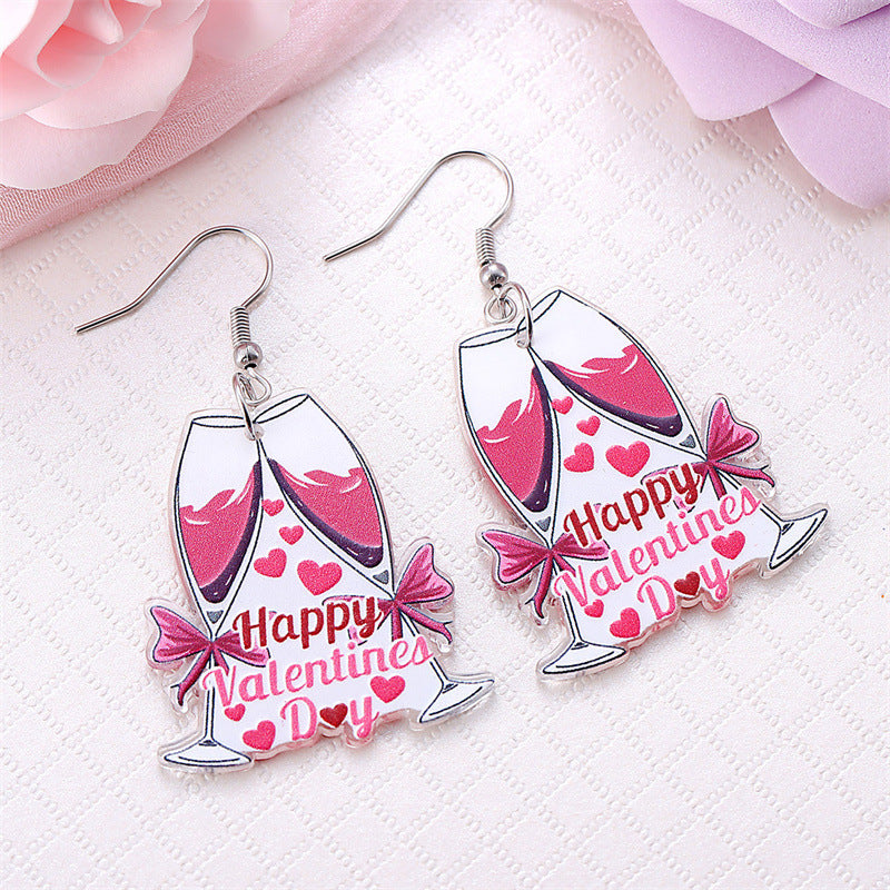 Wholesale Valentine' s Day Pink Champagne Glass Acrylic Earrings