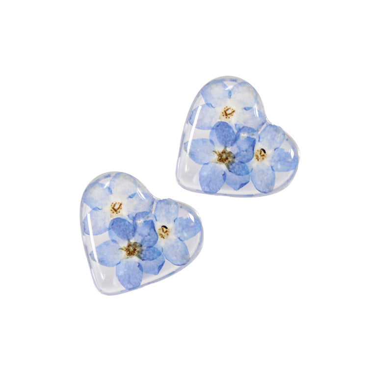 Wholesale 6pcs Glue Forget-me-not Simple Transparent Heart-shaped Earrings
