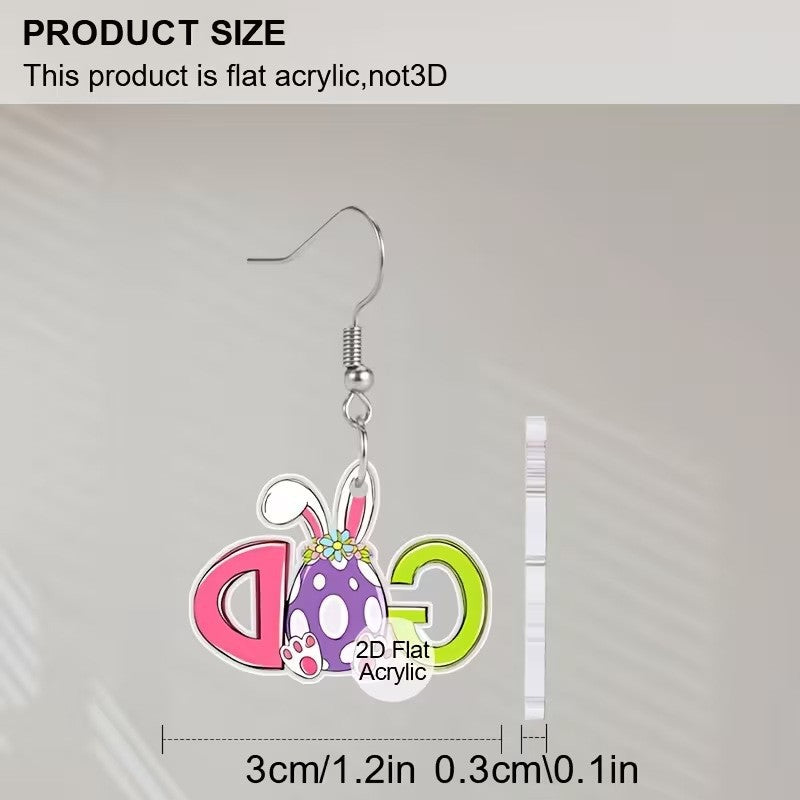 Wholesale Easter 2D Flat Acrylic Letter Rabbit  Earrings