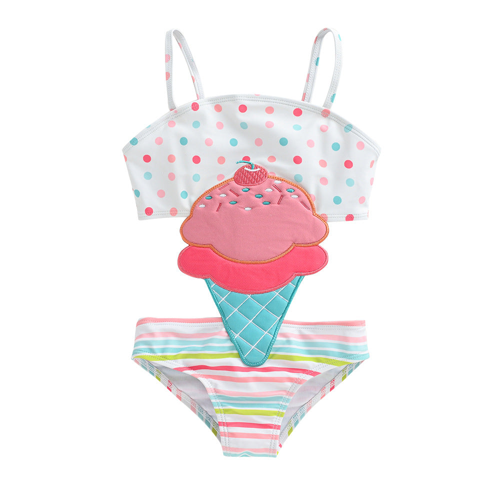 Wholesale Children's swimsuit one-piece girls cartoon swimsuit girls medium and large children quick-drying triangle hot spring swimsuit