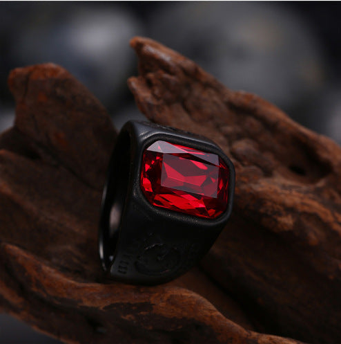Wholesale Men's Red Gemstone Punk Ring