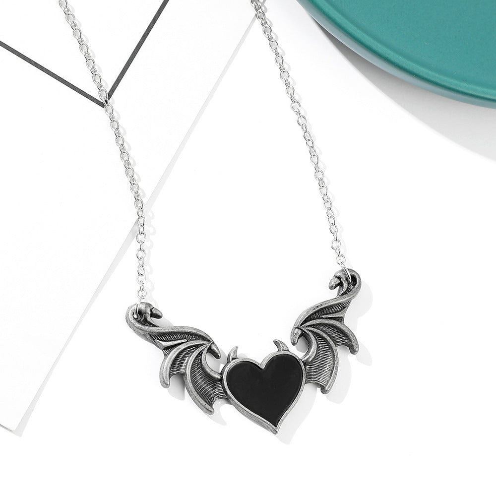 Wholesale Alloy Gothic Punk Heart Shape Demon Wings Necklace