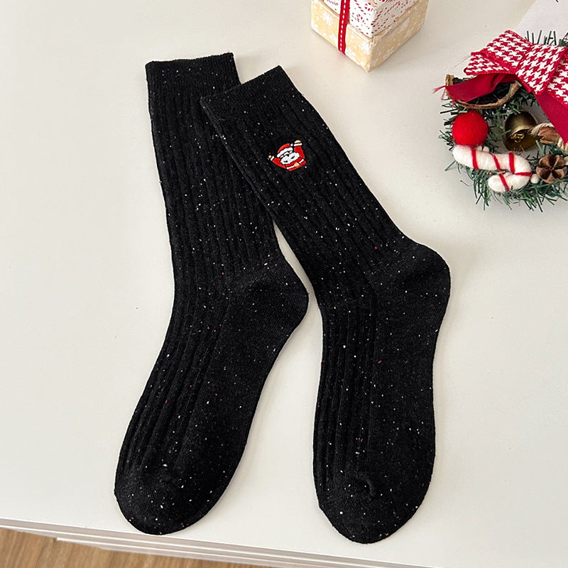 Wholesale Mid Tube Autumn and Winter Fried Dough Twists Pattern Christmas Socks Snowman Embroidery Versatile Socks