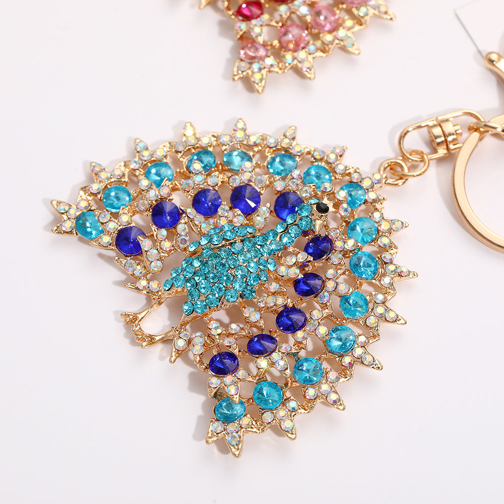 Wholesale Peacock Opening Screen with Water Diamond Metal Keychain