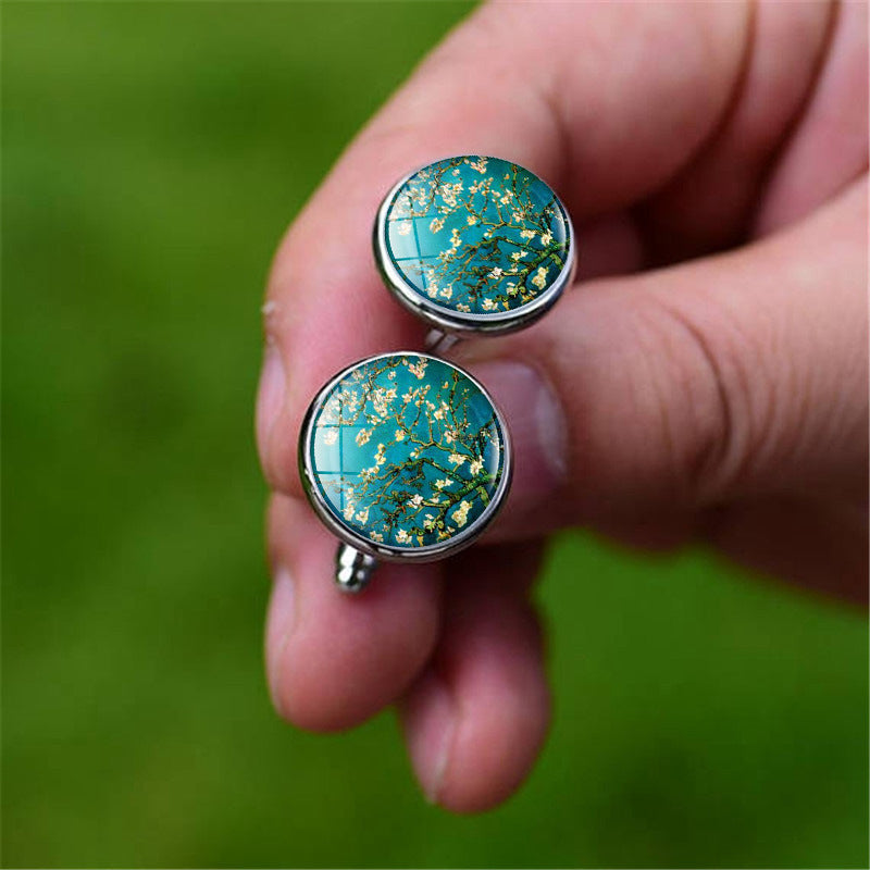 Wholesale Alloy Van Gogh Starry Night Sunflower Time Gemstone Cufflinks