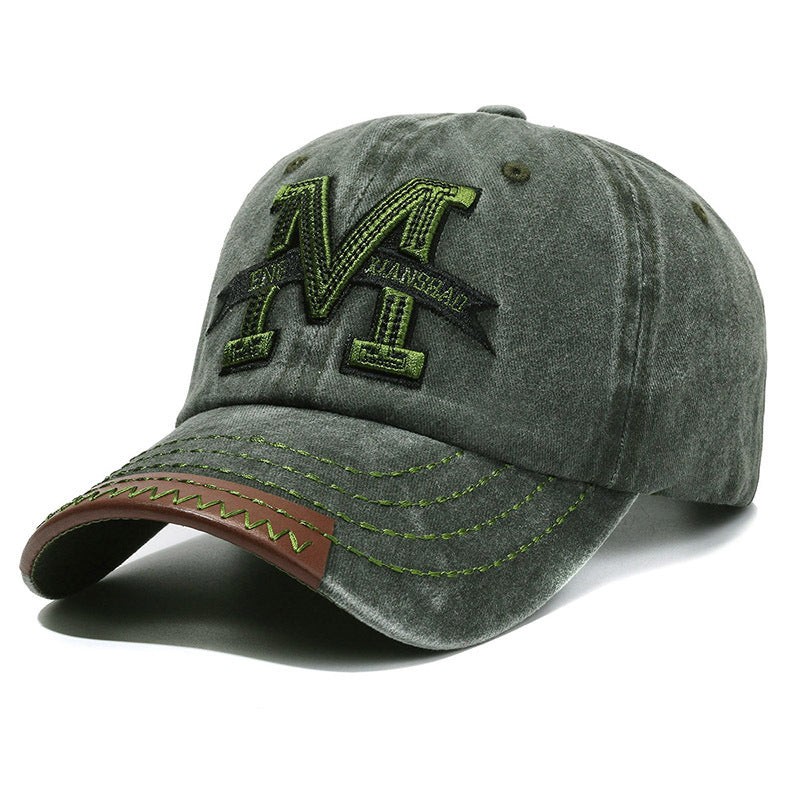 Wholesale Vintage Outdoor Washed Denim Distressed Letter M Embroidered Baseball Cap