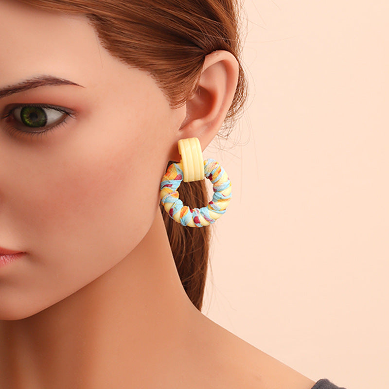 Wholesale Handmade Cloth Winding Round Earrings
