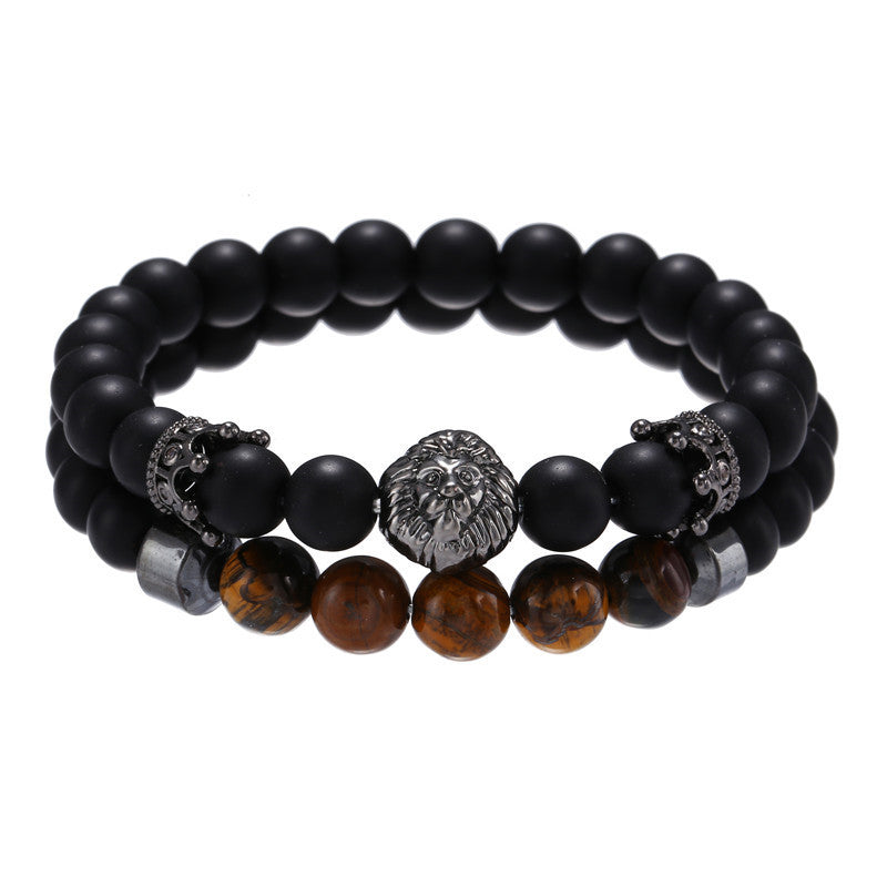 Wholesale Black Matte Stone Lava Stone Zircon Crown Bracelet