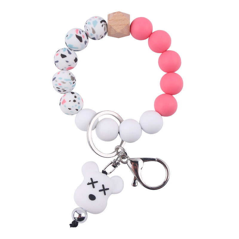 Wholesale Silicone Pearl Cartoon Bear Pendant Bracelet Keychain