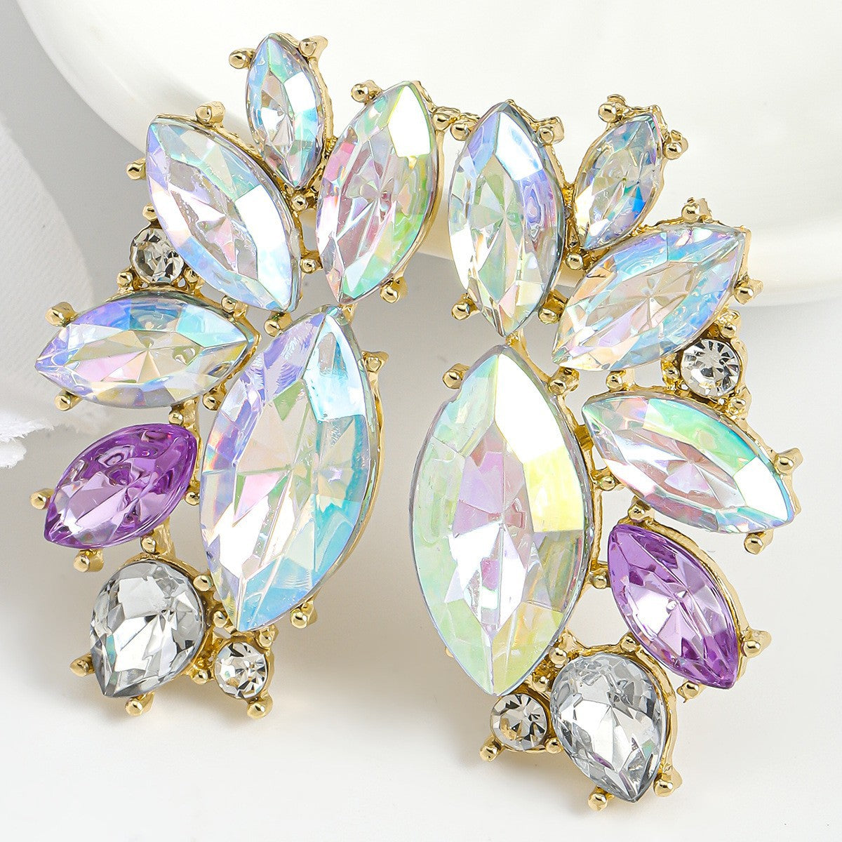 Wholesale Geometric Water Drop Love Petals Leaves Diamond Earrings