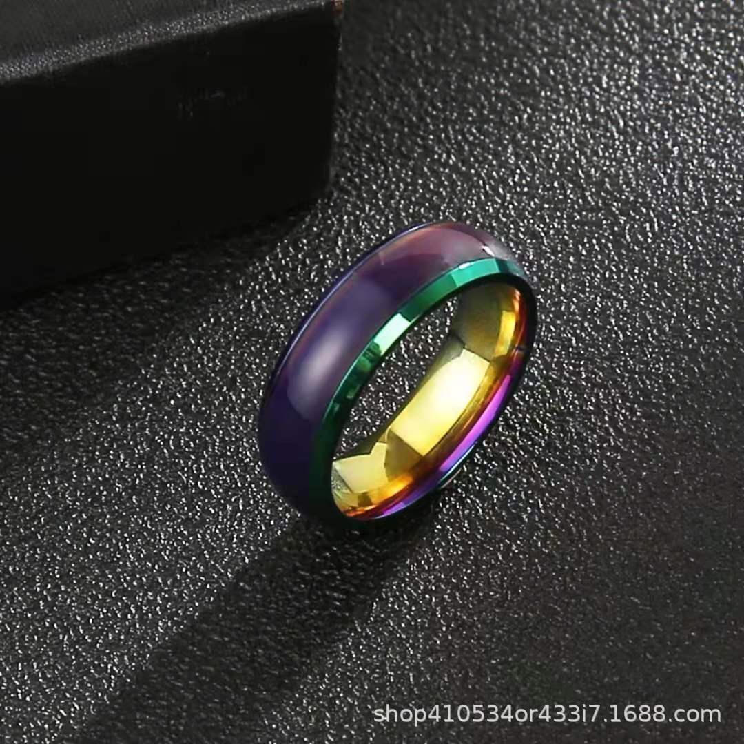Wholesale Stainless Steel Men's Hip Hop Titanium Steel Thermochromic Finger Ring Retro Ring