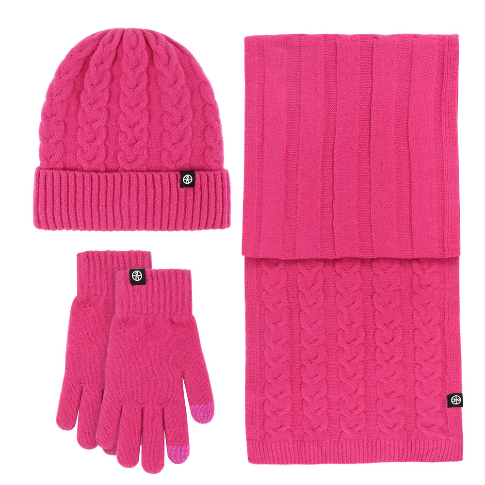 Wholesale Adult Warm Knitted Hat Scarf Gloves Three-piece Set