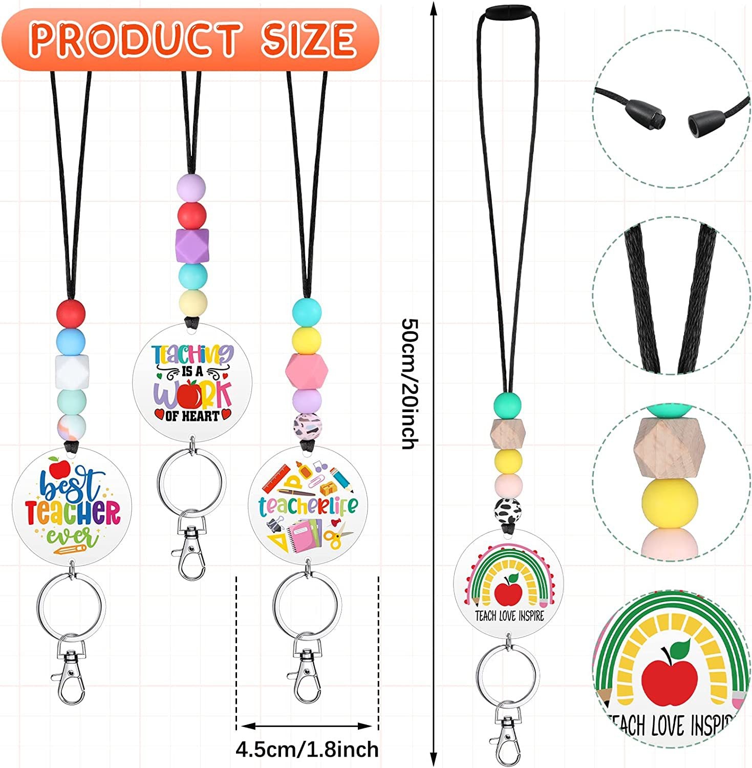 Wholesale 4pcs Beaded Lanyards for Teachers Acrylic Keychains