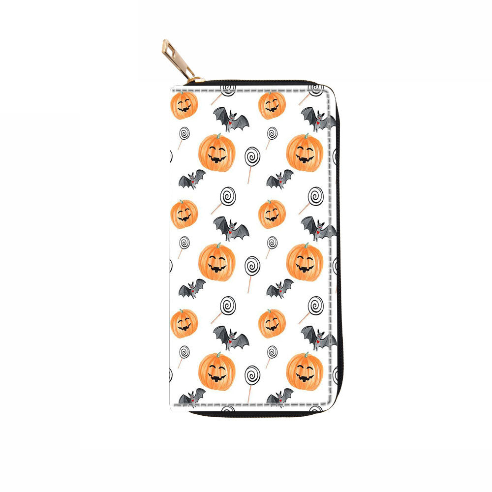 Wholesale Skull PU Long Zipper Halloween Clutch Bag Wallet