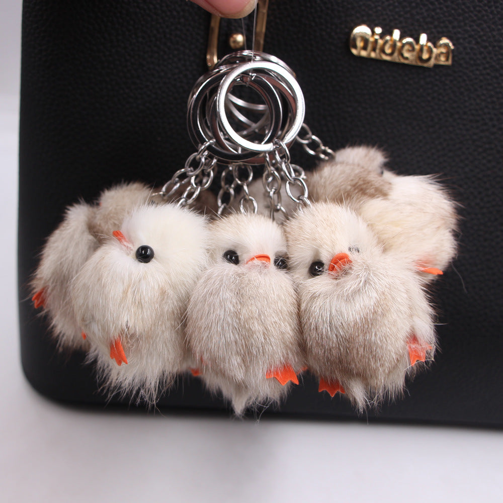 Wholesale Trendy Chick Fur Keychain Cute Plush Bag Pendant Charm For Girls Car Key Accessory Gift