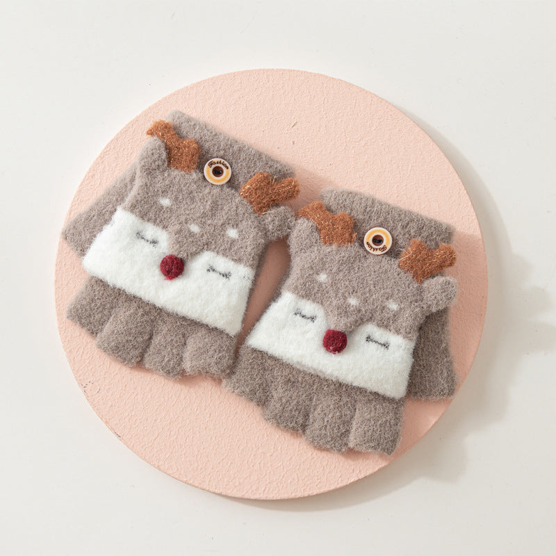 Wholesale Children's Winter Half Finger Covers, Thickened Flip Knitted Wool Gloves