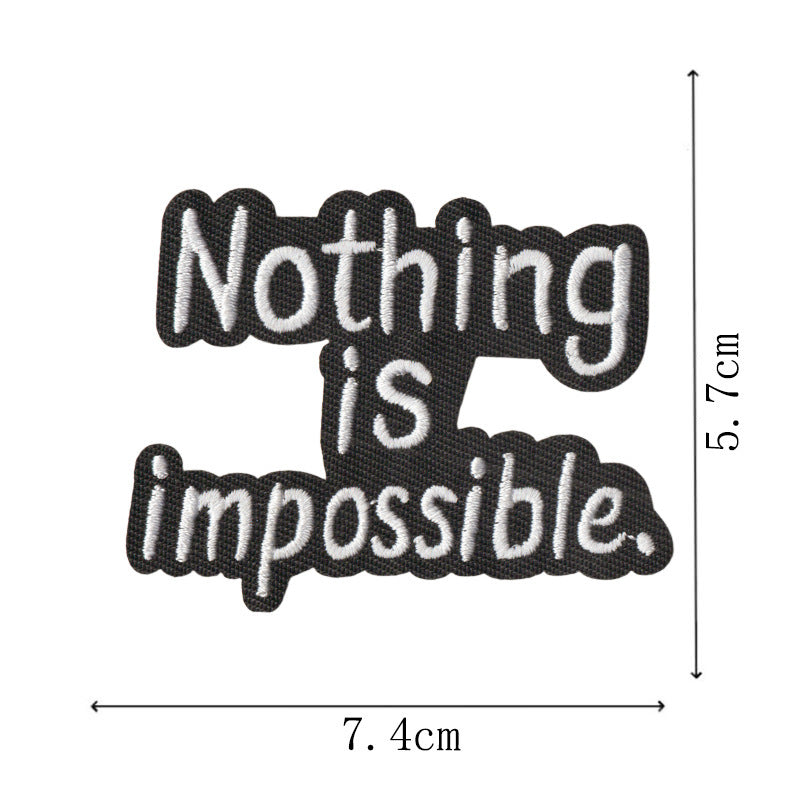 Wholesale Set Of 9 Cartoon English Phrase Embroidered Iron On Patches For Clothing Bags Black White DIY Decorative Accent