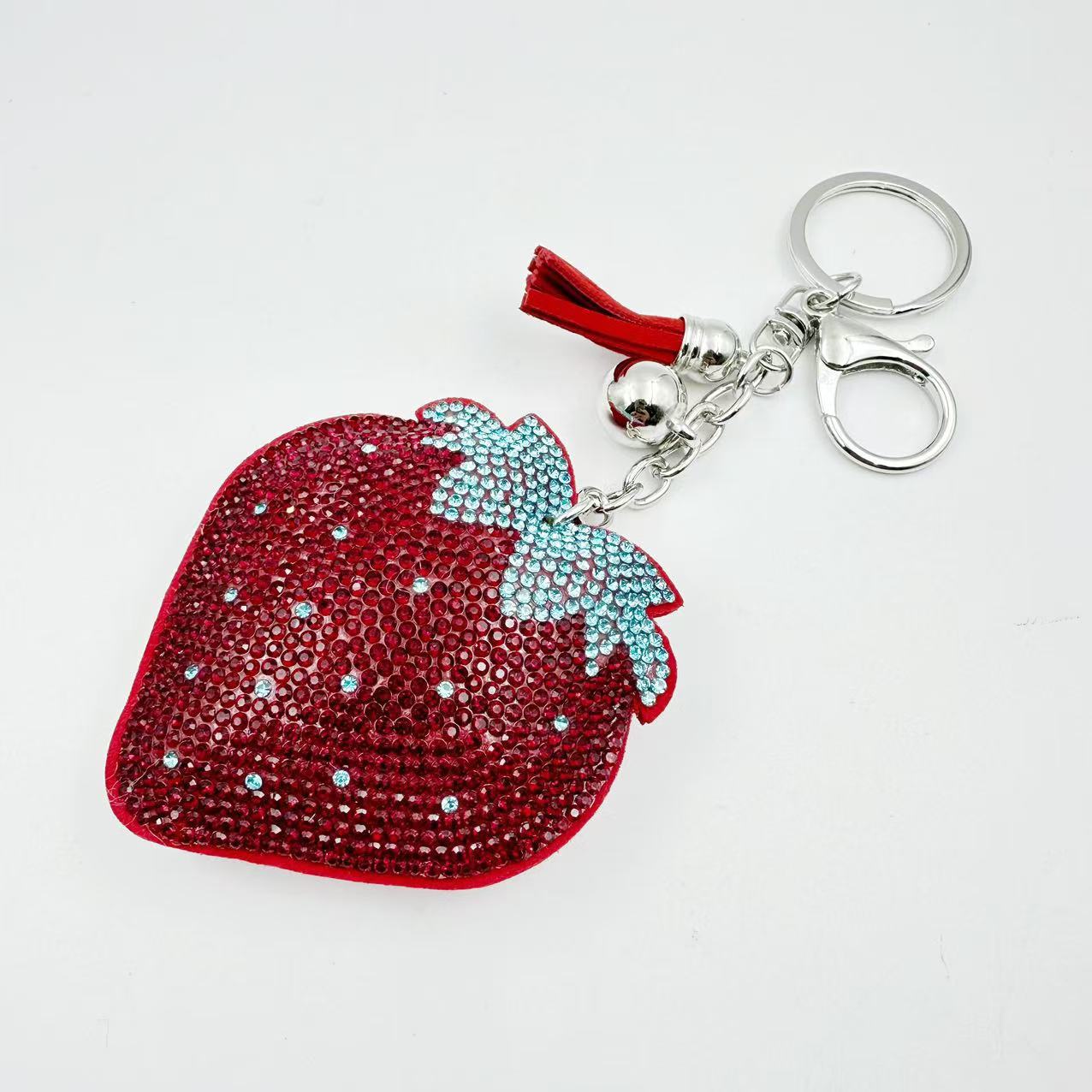 Wholesale Tassel Diamond-encrusted Strawberry Double Color Diamond Keychains