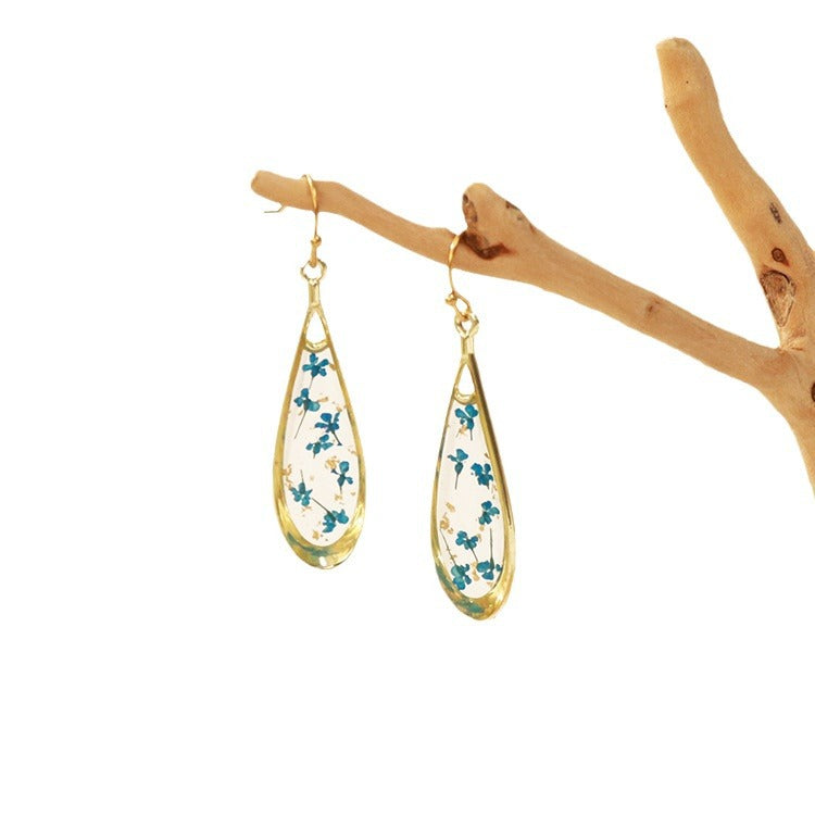 Wholesale 6pcs/pack fashion modern dried flower earrings eternal flower earrings Gold-Plated Retro real flower earrings