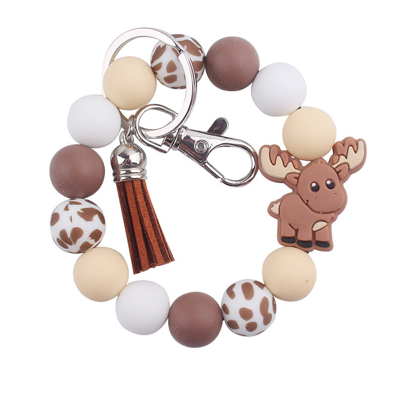 Wholesale Cartoon Bull Head Silicone Beaded Wrist Keychain