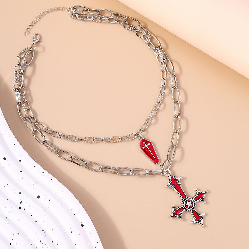 Wholesale Gothic style oil dripping coffin cross necklace set clavicle chain