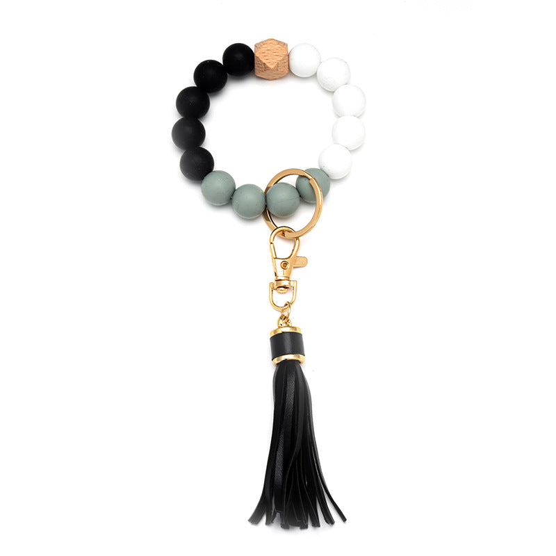 Wholesale Handmade Beaded Leopard Silicone Bead Tassel Wrist Keychain