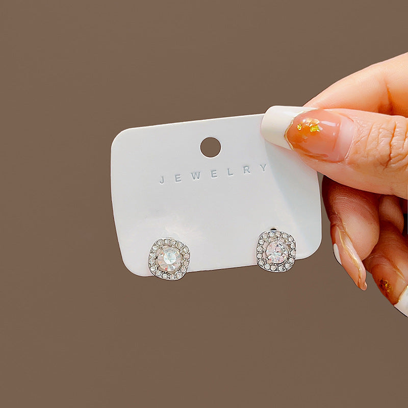 Wholesale Silver Needle Exquisite Square Micro-inlay Alloy arrings