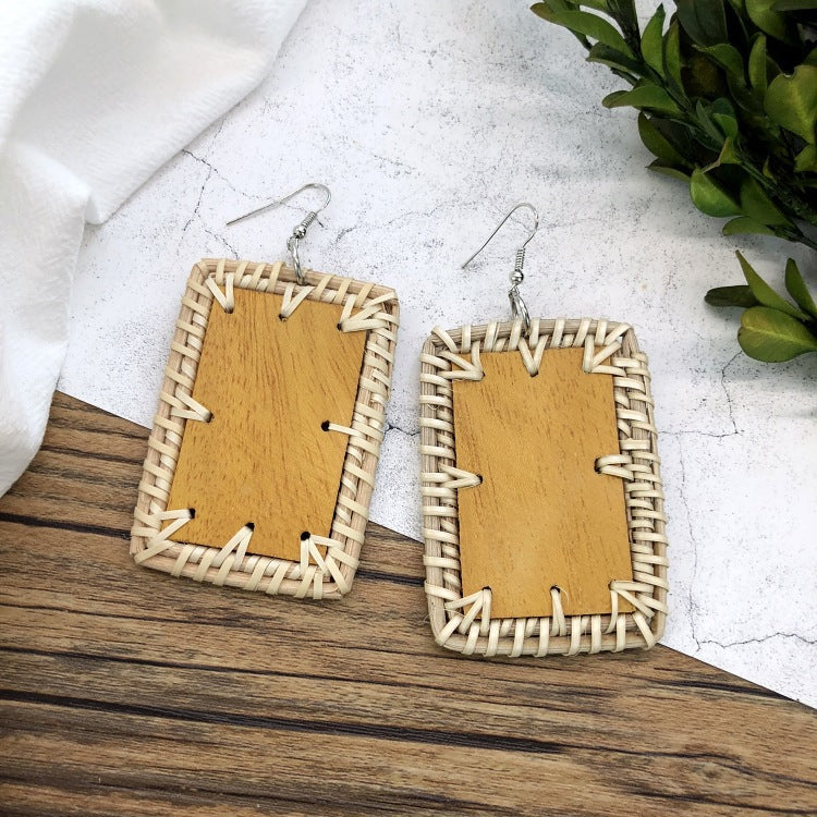 Wholesale Vintage Rattan Weaving Handmade Bohemian Earrings