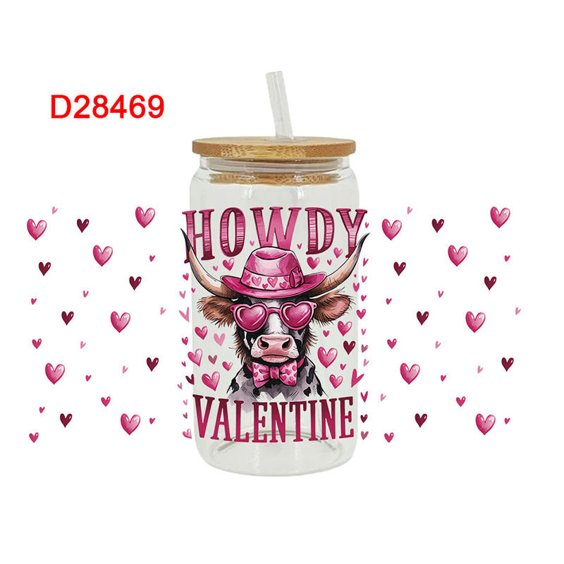 Wholesale Bow Cow Cartoon Valentine's Day 16oz Cup UV DTF Wraps