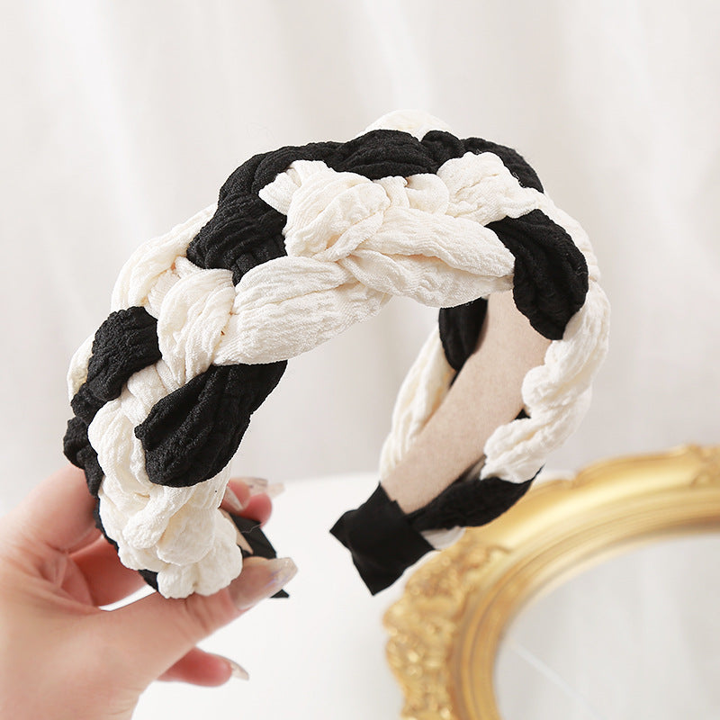 Wholesale Autumn and Winter Wide Version Knitted Double Color Block Headband