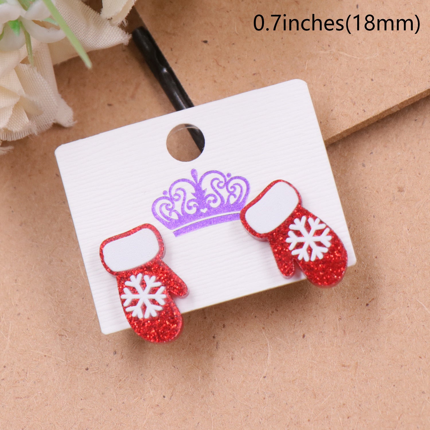 Wholesale Christmas Cute Cut Red Glitter Acrylic Stud Earrings
