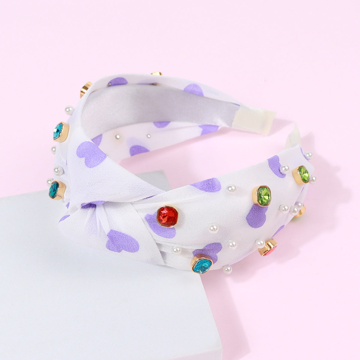 Wholesale Valentine's Day love Color Diamond color knotted pick heart headband