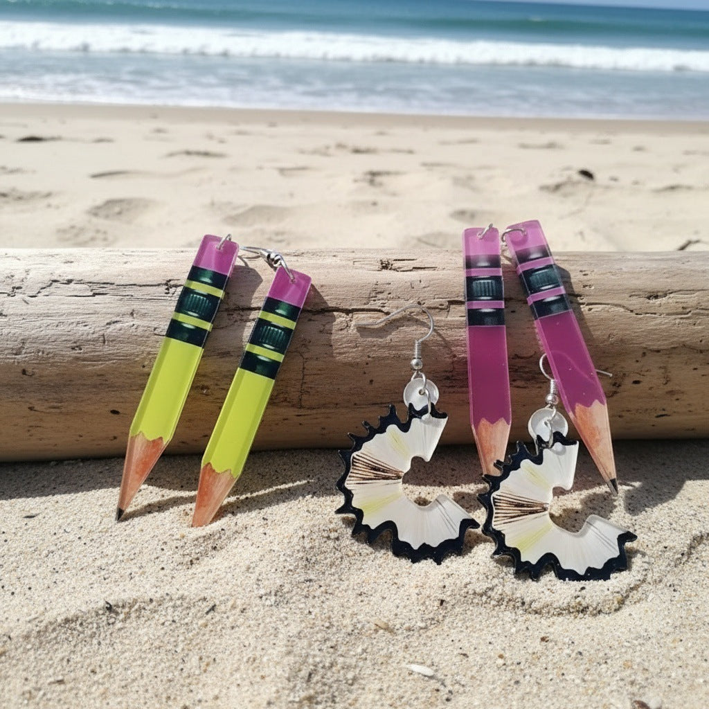 Wholesale Creative Pencil Shaped Acrylic Earrings For Girls Back To School Cute Fashion Jewelry Accessory Gift