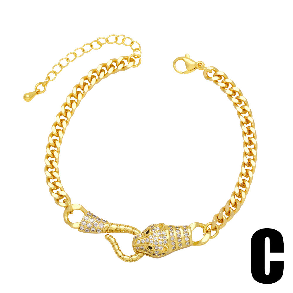 Wholesale Leopard Head Cuban Chain Diamond Copper Bracelet